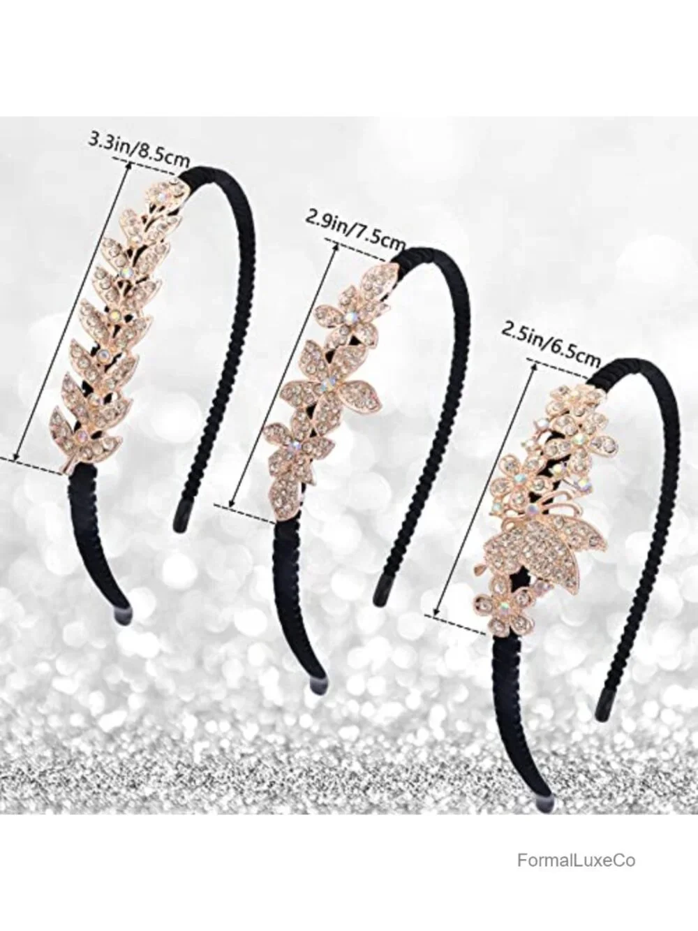 3-Pc Crystal Rhinestone Headbands for Women Wedding Party Hair Accessories